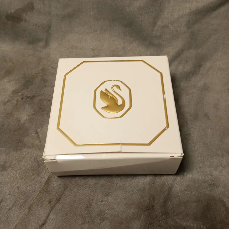 SWAROVSKI PURPLE EMERALD-CUT GEMSTONE STUD EARRINGS IN PINK BOX