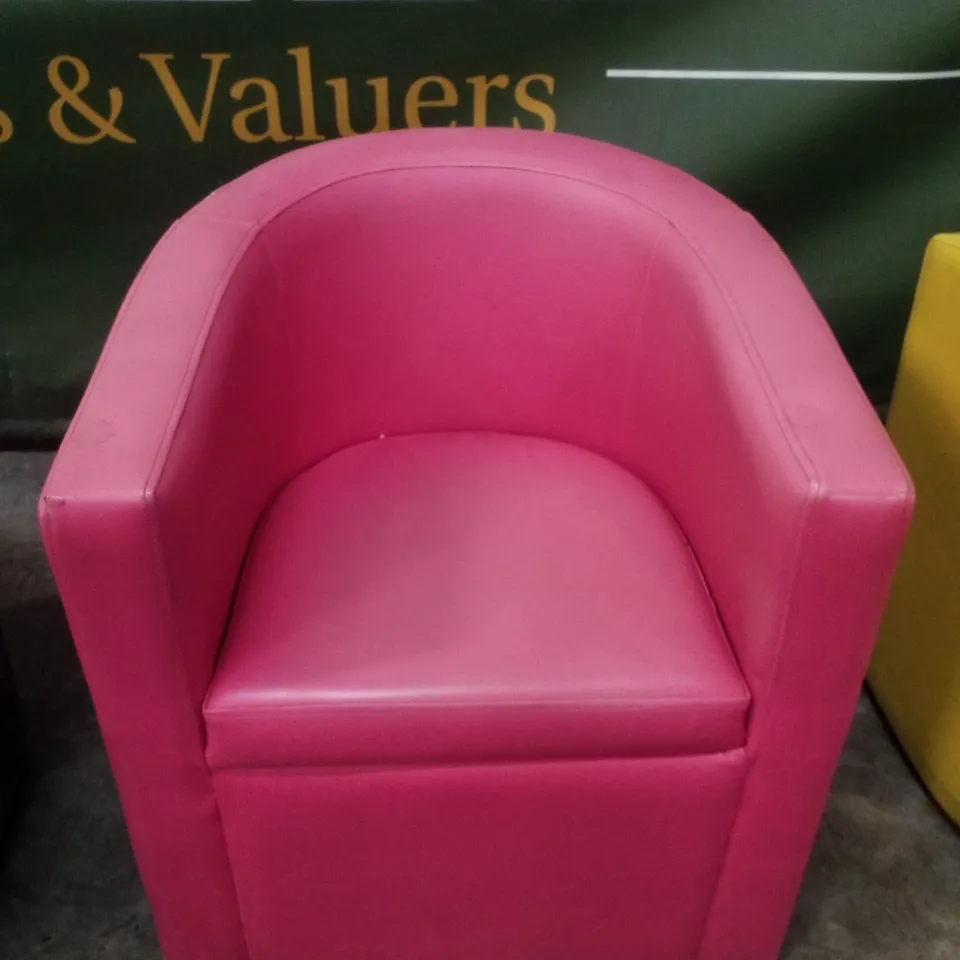SET OF 4 BISTRO/CAFÉ LEATHER LOUNGE BUCKET CHAIRS - YELLOW, PINK, PURPLE & BLUE