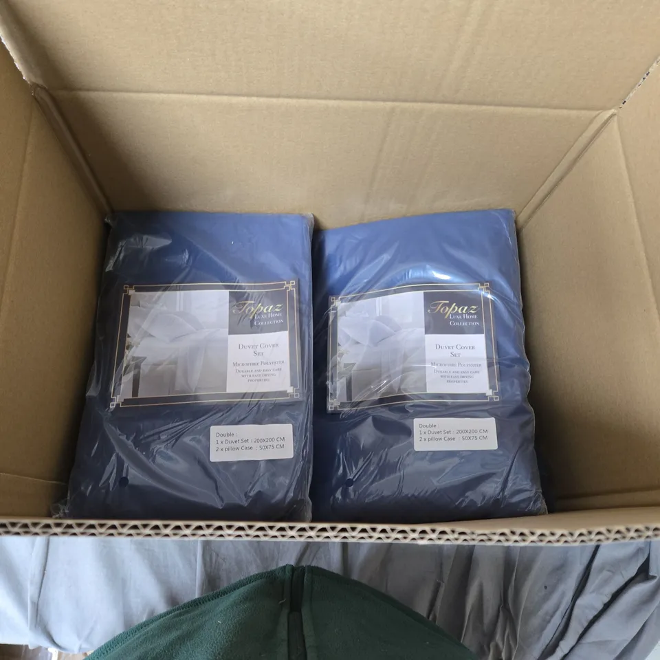 TOPAZ LUXE HOME COLLECTION DUVET COVER SET – DOUBLE NAVY (TWO SETS IN BOX) 200X200 CM + 4 PILLOWCASES, BOX OF APPROXIMATELY 6