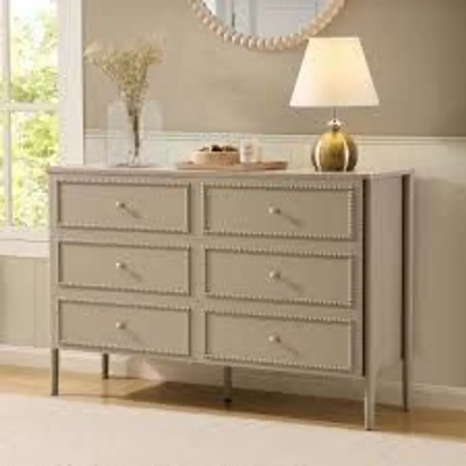 BOXED DUSK ISLA 6 DRAWER CHEST - TAUPE (1 BOX)