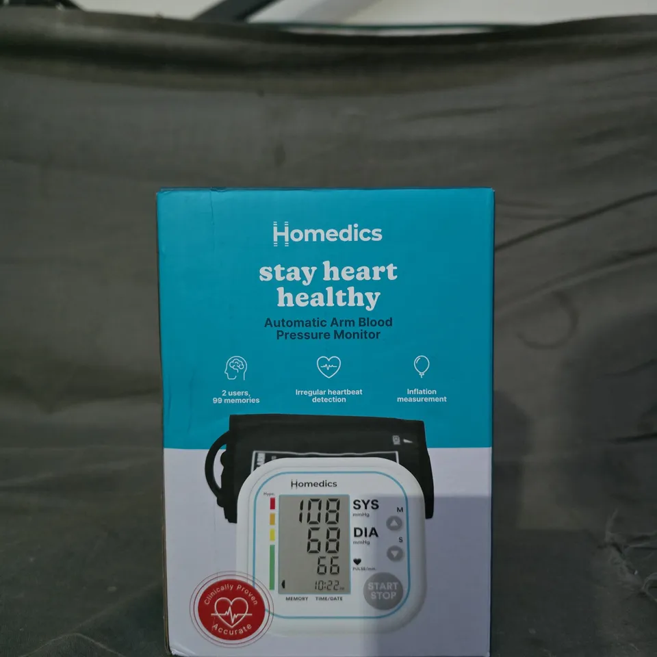 HOMEDICS AUTOMATIC ARM BLOOD PRESSURE MONITOR – BOXED