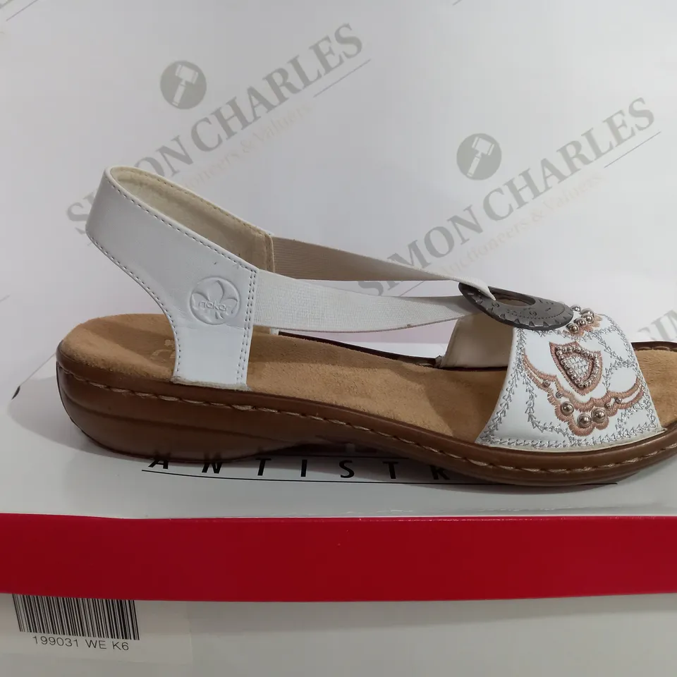 BOXED RIEKER SANDLES IN WHITE SIZE 6
