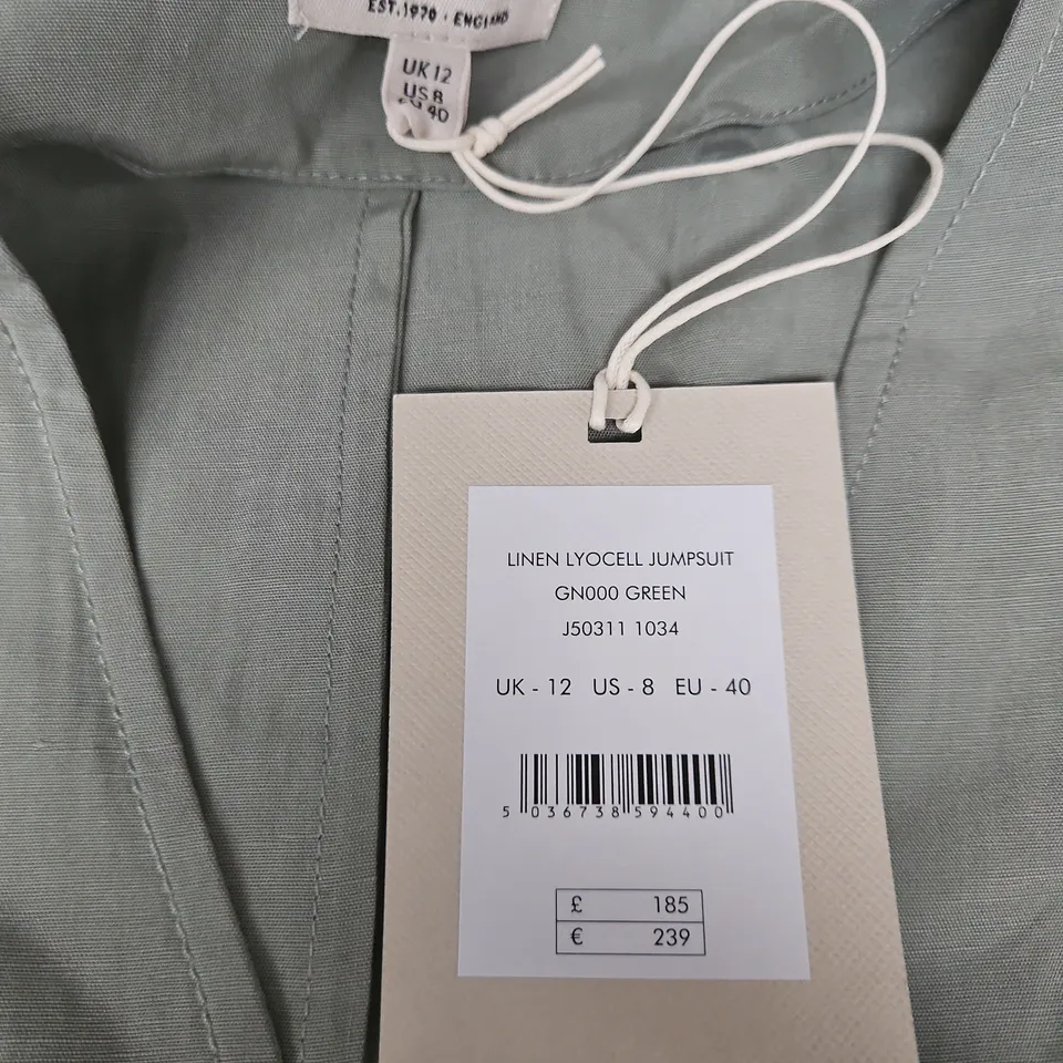 JIGSAW LINEN LYOCELL JUMPSUIT – GREEN – UK 12 (WOMEN)