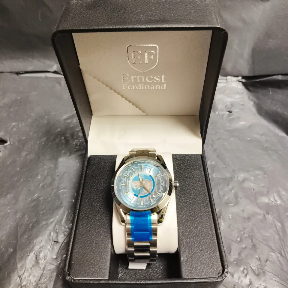 MENS ERNEST FERDINAND WATCH – GLOBAL DIAL – STAINLESS STEEL STRAP