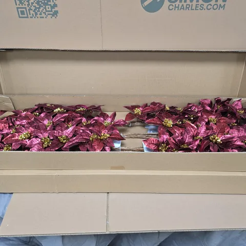 LOT OF APPROXIMATELY 24 GISELA GRAHAM RED AND GLITTER FAUX FLOWER ARRANGEMENTS