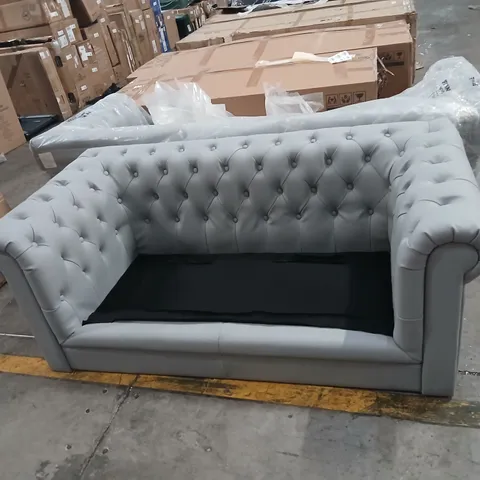 DESIGNER GREY FAUX LEATHER THREE SEATER AND TWO SEATER SOFA WITH BUTTON DETAIL