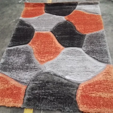 CARSYN HANDMADE SHAG ORANGE/GREY RUG APPROXIMATELY 160X230CM