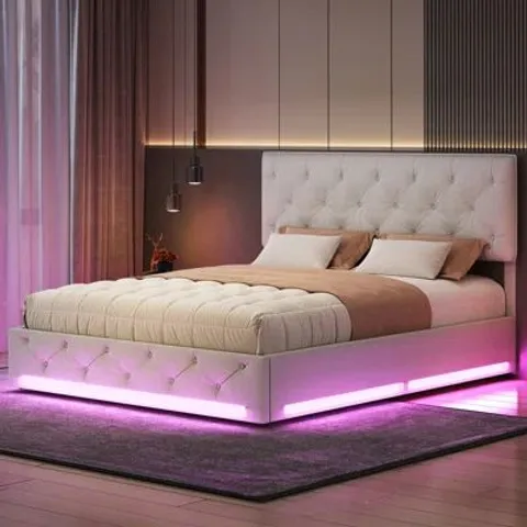 BOXED UPHOLSTERED BED WITH LED LIGHTS - UNSPECIFIED SIZE (2 BOXES)