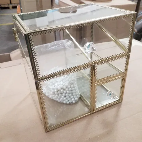 BOXED DISPLAY4TOP ANTIQUE GOLD-RIMMED GLASS MAKEUP ORGANIZER