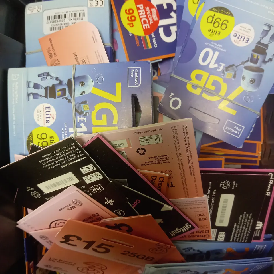 LARGE QUANTITY OF ASSORTED SIM CARDS FROM VARIOUS NETWORKS TO INCLUDE 3, O2, LEBARA ETC 