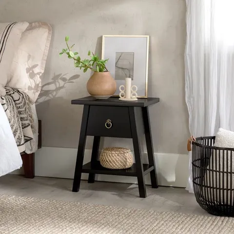 BOXED KRYSTYNN SOLID WOOD BEDSIDE TABLE