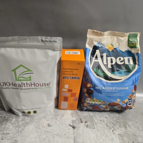 APPROXIMATELY 5 ASSORTED FOOD AND DRINK ITEMS TO INCLUDE - ALPEN, APETAMIN AND MSG CHINESE SALT