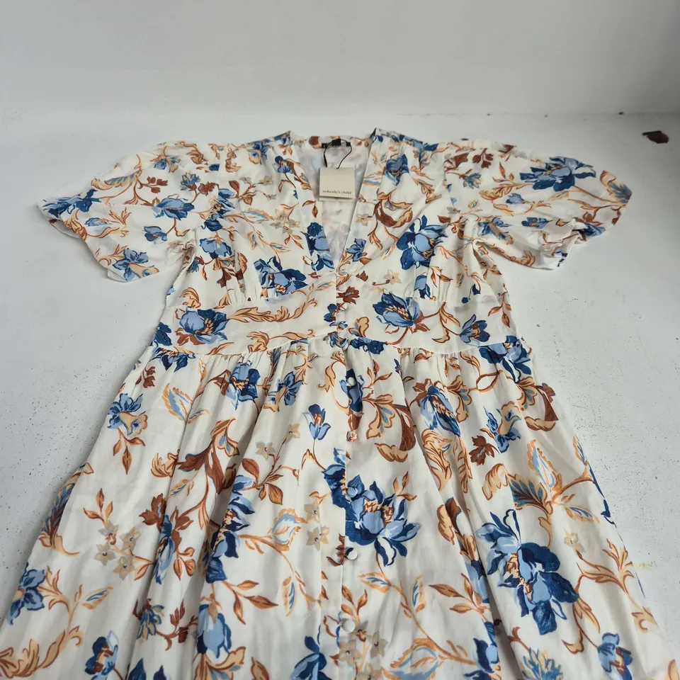 NOBODYS CHILD SAVANNA SARASA STARLIGHT MIDI DRESS – WHITE FLORAL, UK 12