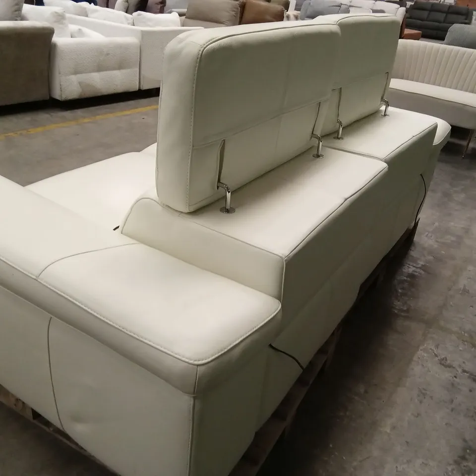 QUALITY DESIGNER ITALIAN MADE FLAVIO 2 SEATER ELECTRIC RECLINER LEATHER SOFA - WHITE