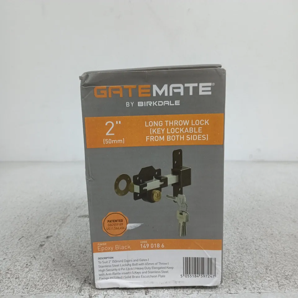 GATEMATE BY BIRKDALE 2" LONG THROW GATE LOCK – EPOXY BLACK (KEY LOCKABLE, FROM BOTH SIDES)