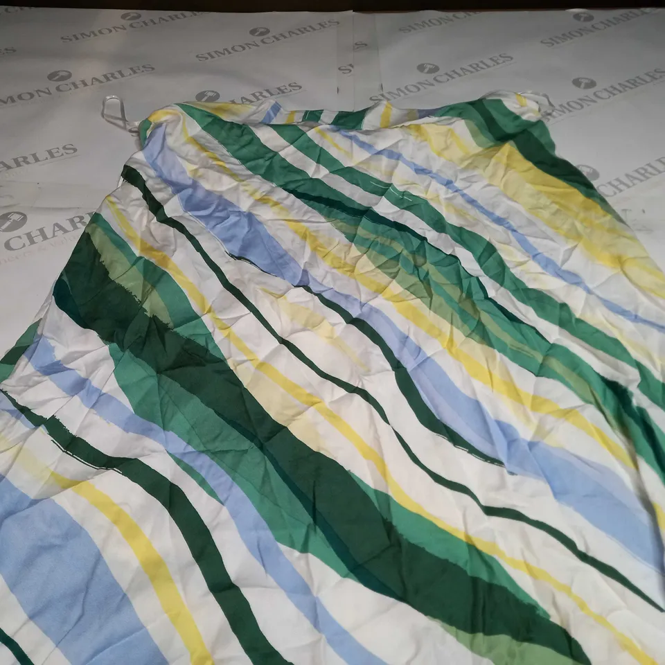 OLIVER BONAS GREEN STRIPE SATIN MIDI SKIRT IN WHITE/GREEN/YELLOW/BLUE - SIZE 12