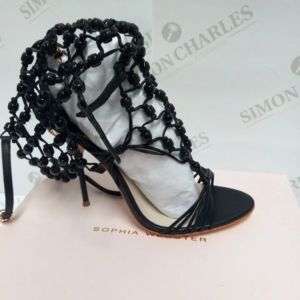 BOXED PAIR OF SOPHIA WEBSTER ARIELLE KNEE HIGH BLACK HEELS SIZE 39