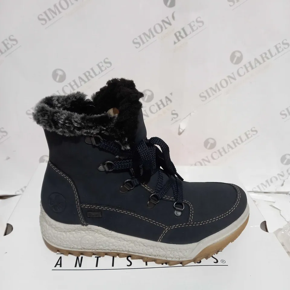 BOXED RIEKER WATER RESISTANT HIKER BOOTS, NAVY - SIZE 3.5