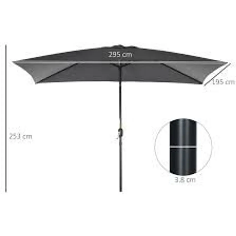 BOXED AQUISHA 295cm MARKET PARASOL - BLACK (1 BOX)