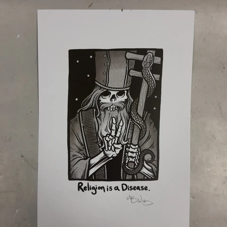 SIGNED RELIGION IS A DISEASE BAILEY ILLUSTRATION PRINT