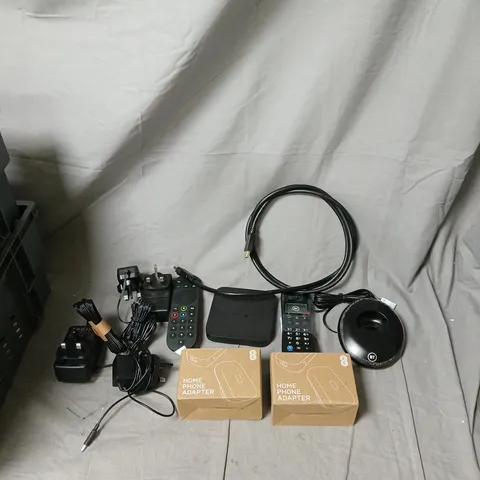HOME PHONE ADAPTERS & ACCESSORIES – CABLES, REMOTES & BOXED ADAPTERS BOX OF APPROXIMATELY 7 ITEMS . 