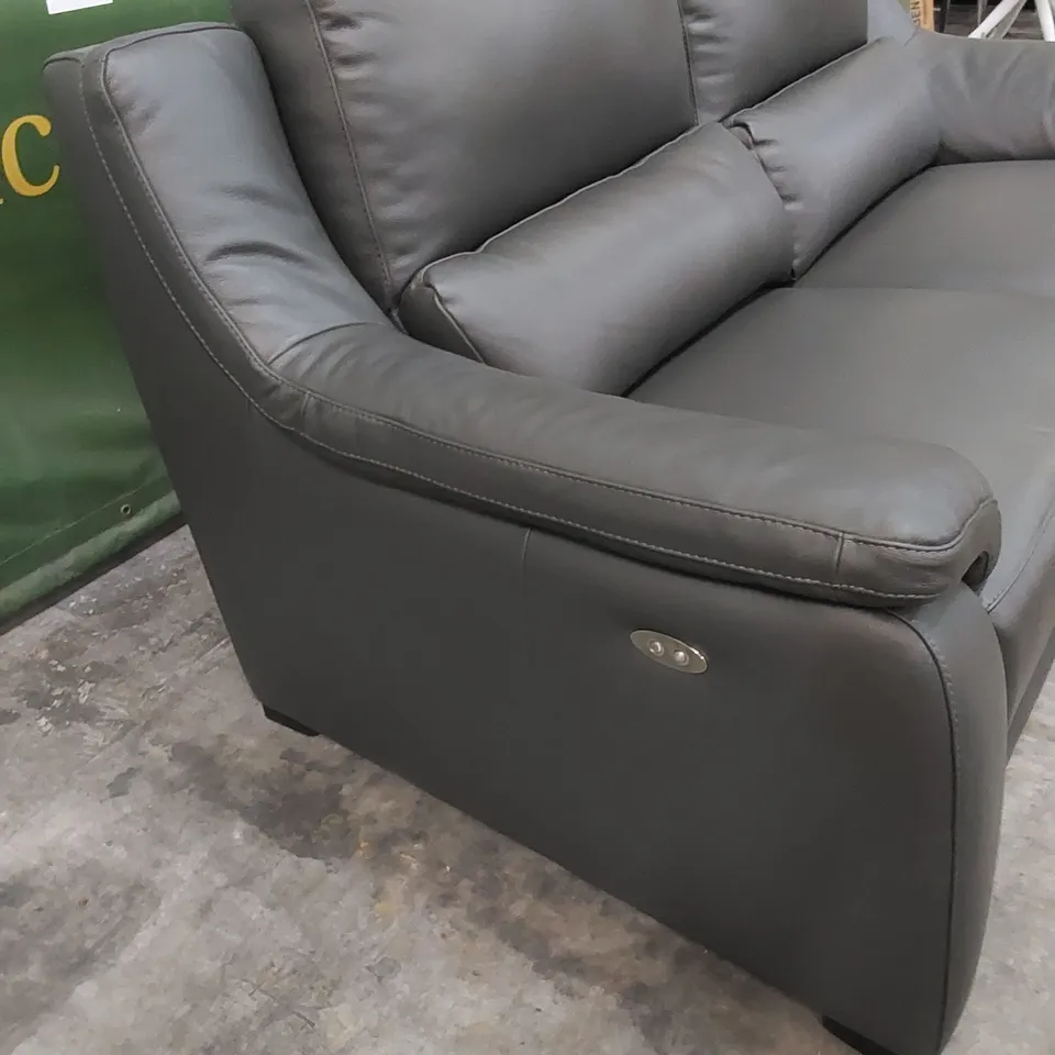QUALITY DESIGNER ITALIAN MADE DEGANO 3 SEATER, 2 ELECTRIC MECHANISM RECLINER SOFA IN SLATE GREY LEATHER 