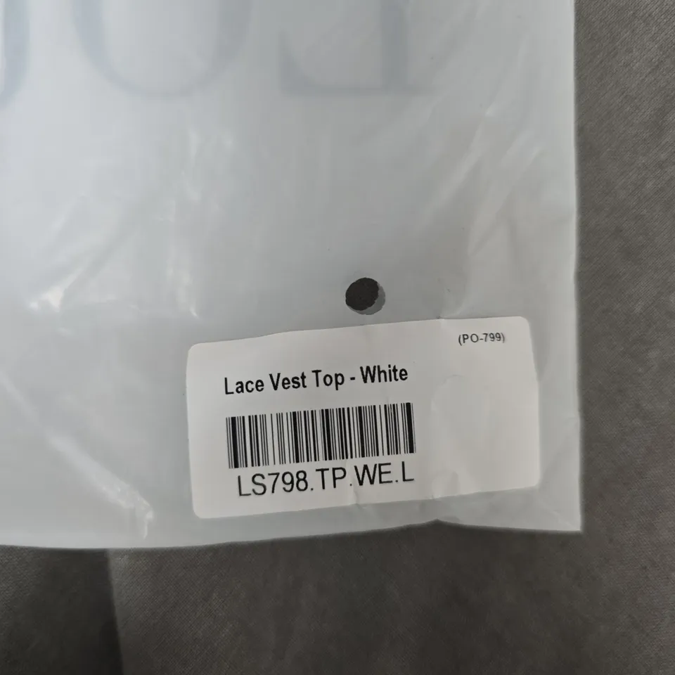 LACE VEST TOP - WHITE, UK SIZE L – LOUNGE