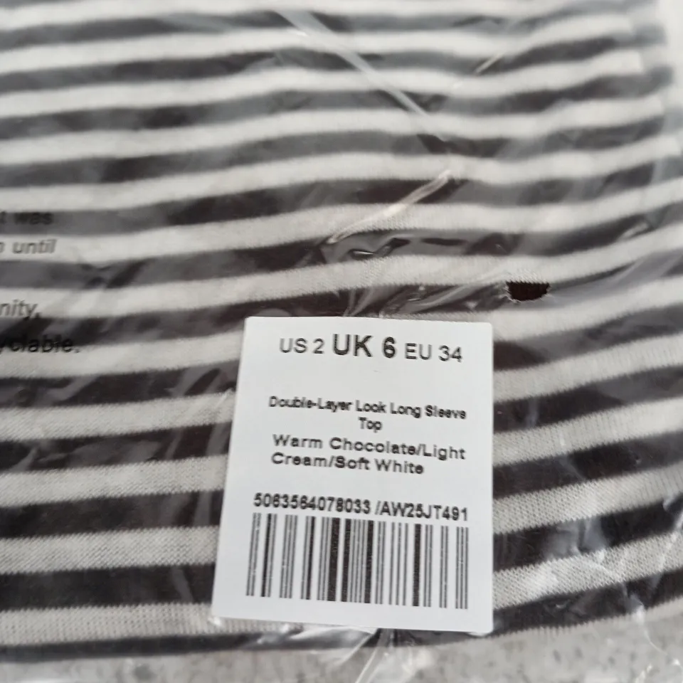 ME+EM LONDON DOUBLE-LAYER LOOK LONG SLEEVE TOP – STRIPED, UK 6