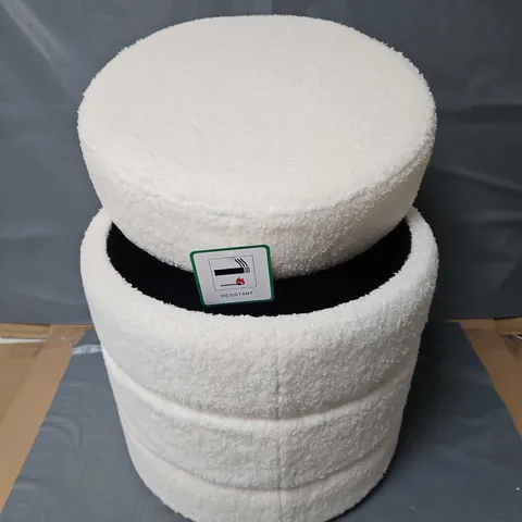 BOXED ROUND RIBBED STORAGE STOOL IN CREAM