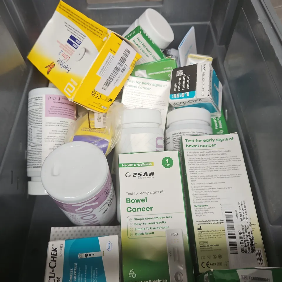 TOTE OF APPROXIMATELY 20 ASSORTED HEALTHCARE PRODUCTS TO INCLUDE ATHENA MENSTRUAL CUP - ELASTOPLAST WOUND SPRAY AND KNOWN MENOPAUSE SUPPORT SUPPLEMENTS
