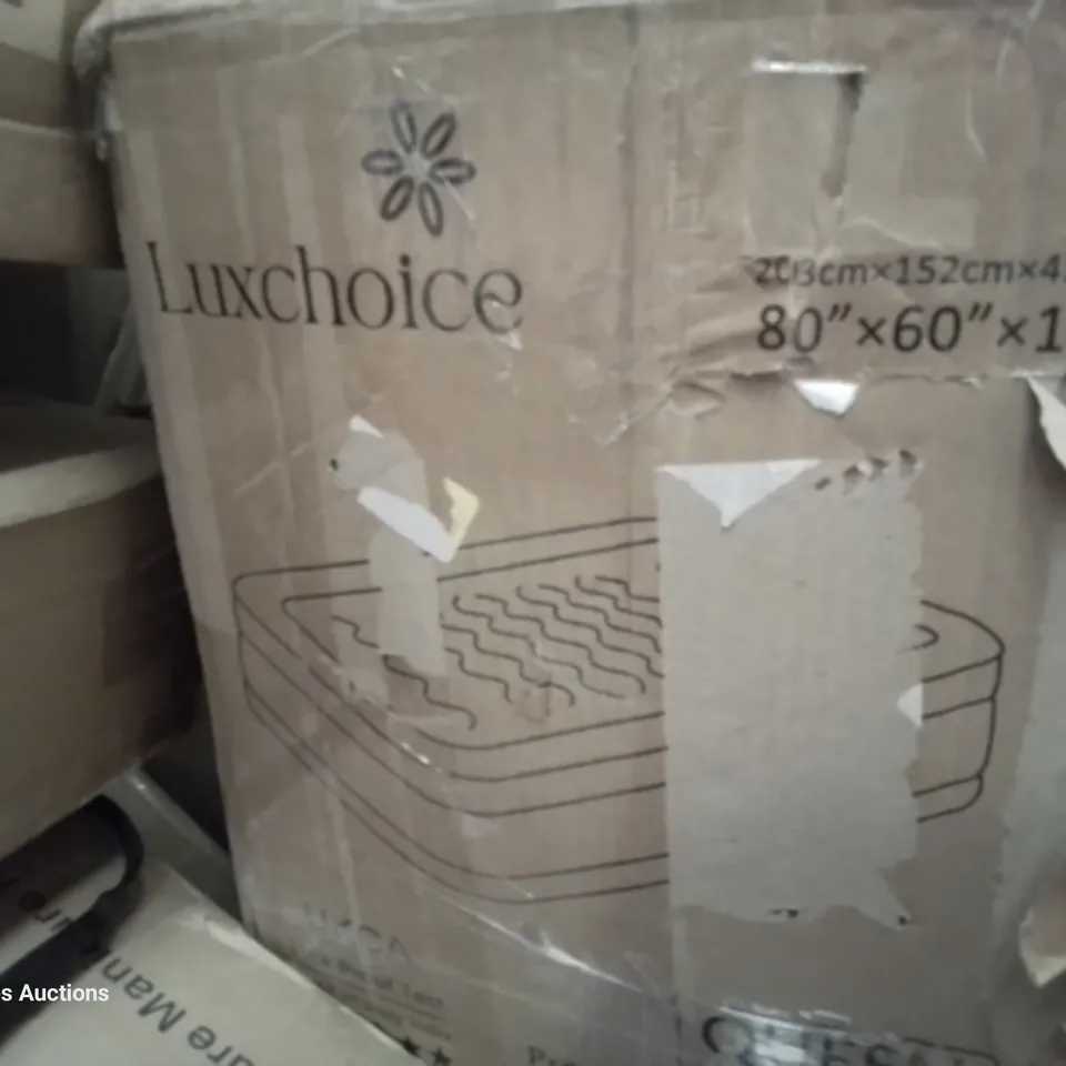 PALLET OF ASSORTED PRODUCTS, INCLUDING, PEDICURE STOOL, VOSPEED STAND MIXER, STANDARD LAMP SHADE, SPIN MOPS, OUTDOOR RUG, INFLATABLE MATTRESS.