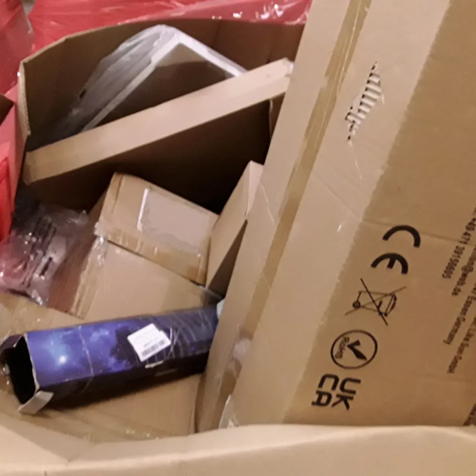 PALLET OF ASSORTED PRODUCTS INCLUDING BABY WALKER TOY, FULL-MOTION TV WALL MOUNT, GAMING MOUSE PAD, WAX MOULDS, KIDS CHRISTMAS PLAY SET