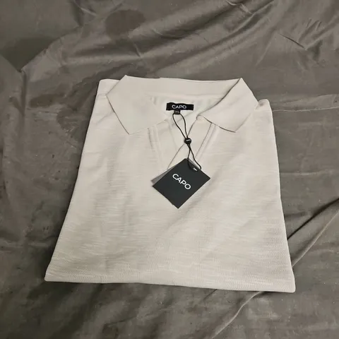 CAPO JERSEY SLUB CUBAN POLO SHIRT IN STONE GREY SIZE 2XL