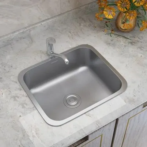 BOXED BELFRY KITCHEN SINGLE BOWL UNDERMOUNT SINK SILVER