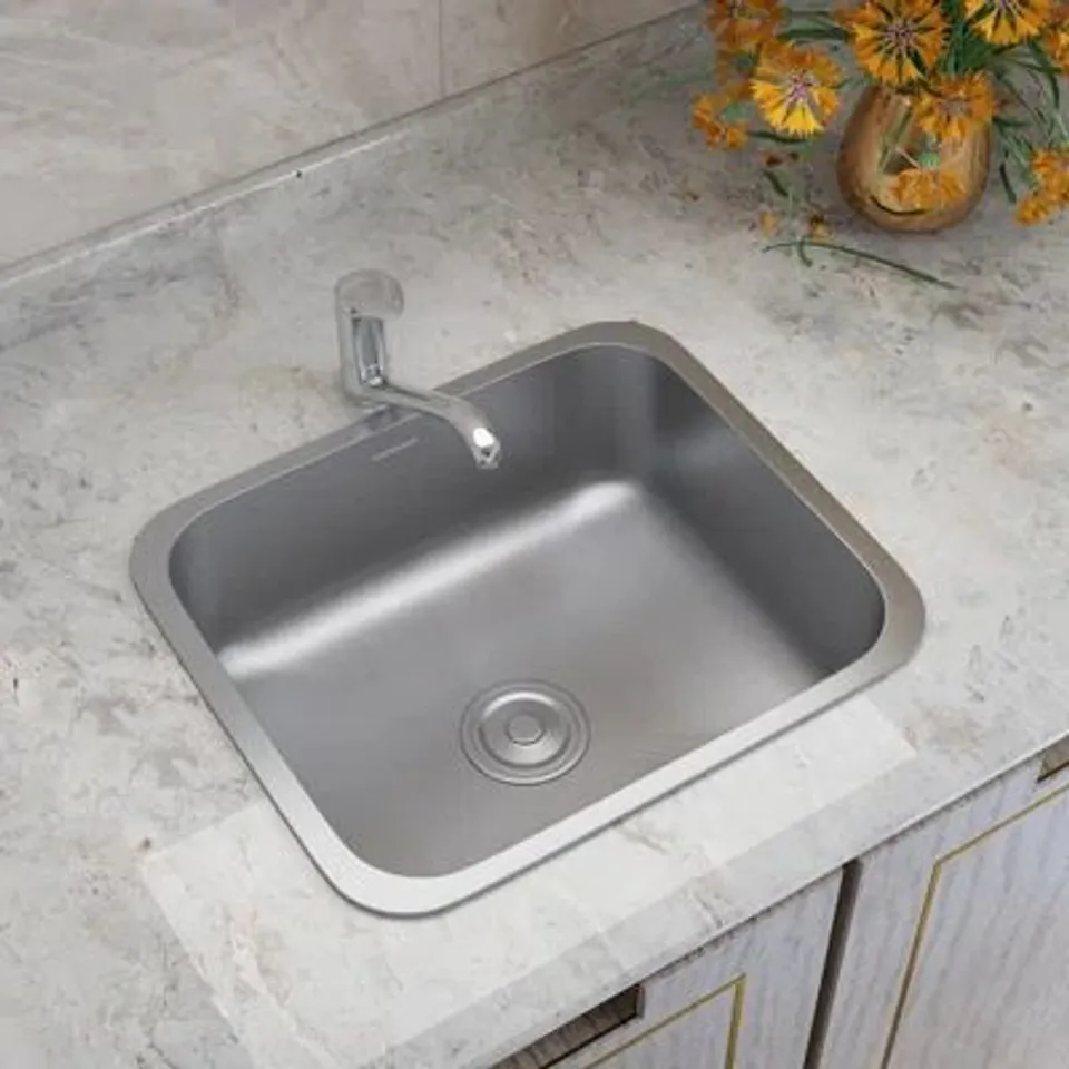 BOXED BELFRY KITCHEN SINGLE BOWL UNDERMOUNT SINK SILVER
