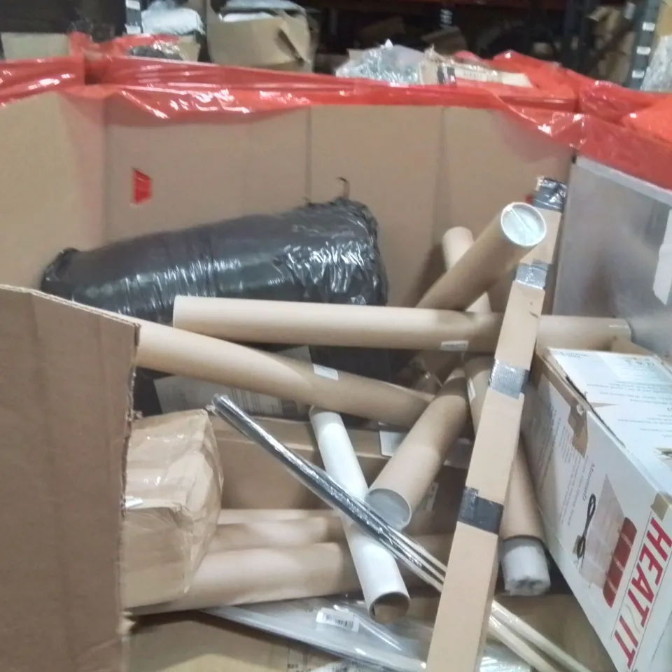 PALLET OF ASSORTED HOUSEHOLD GOODS AND PRODUCTS TO INCLUDE;OFFICE STOOL,WINDOW SILL PROTECTOR,LARGE AREA RUG