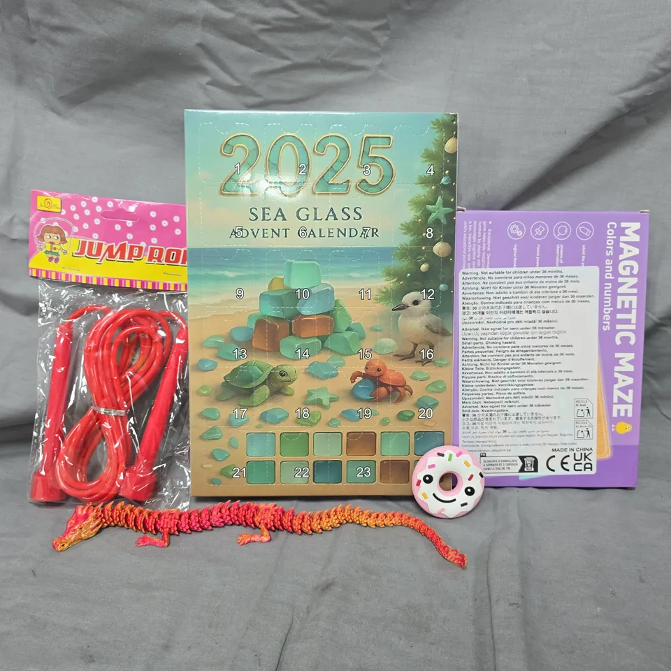APPROXIMATELY 10 ASSORTED TOYS AND GAMES TO INCLUDE 2025 SEA GLASS ADVENT CALENDAR, ETC