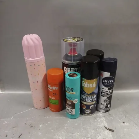 APPROXIMATELY 15 ASSORTED AEROSOLS TO INCLUDE - FABSIL UNIVERSAL WATERPROOF PROTECTOR - RAPTOR PROTECTIVE COATING - NIVEA MEN ANTI-PERSPIRANT - COLLECTION ONLY 