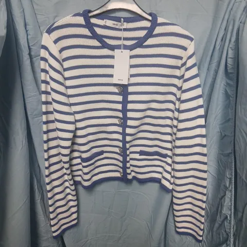 MNG STRIPED CARDIGAN, WOMENβS, BLUE & WHITE, BUTTON FRONT, UK M