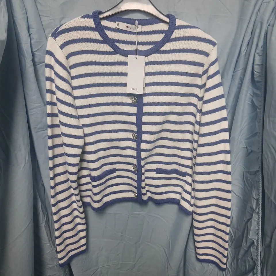 MNG STRIPED CARDIGAN, WOMEN’S, BLUE & WHITE, BUTTON FRONT, UK M
