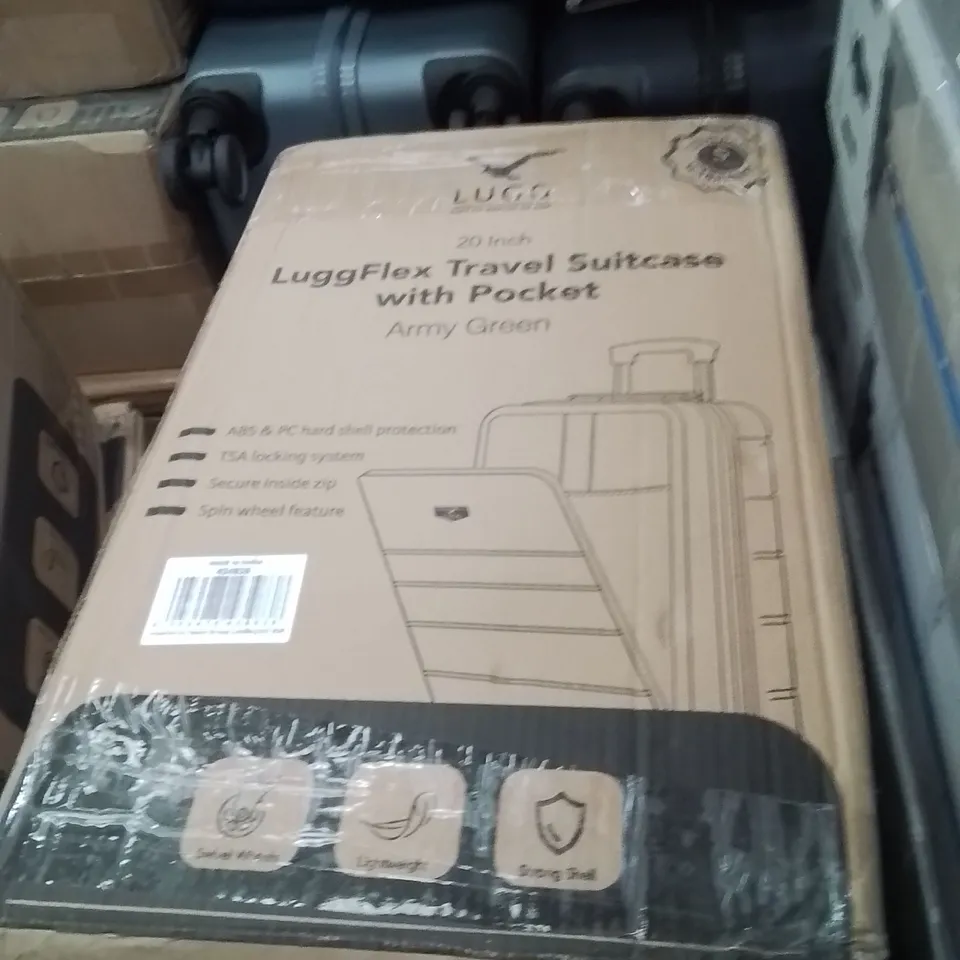 BOXED LUGG 20INCH LUGGFLEX TRAVEL SUITCASE WITH POCKET ARMY GREEN 