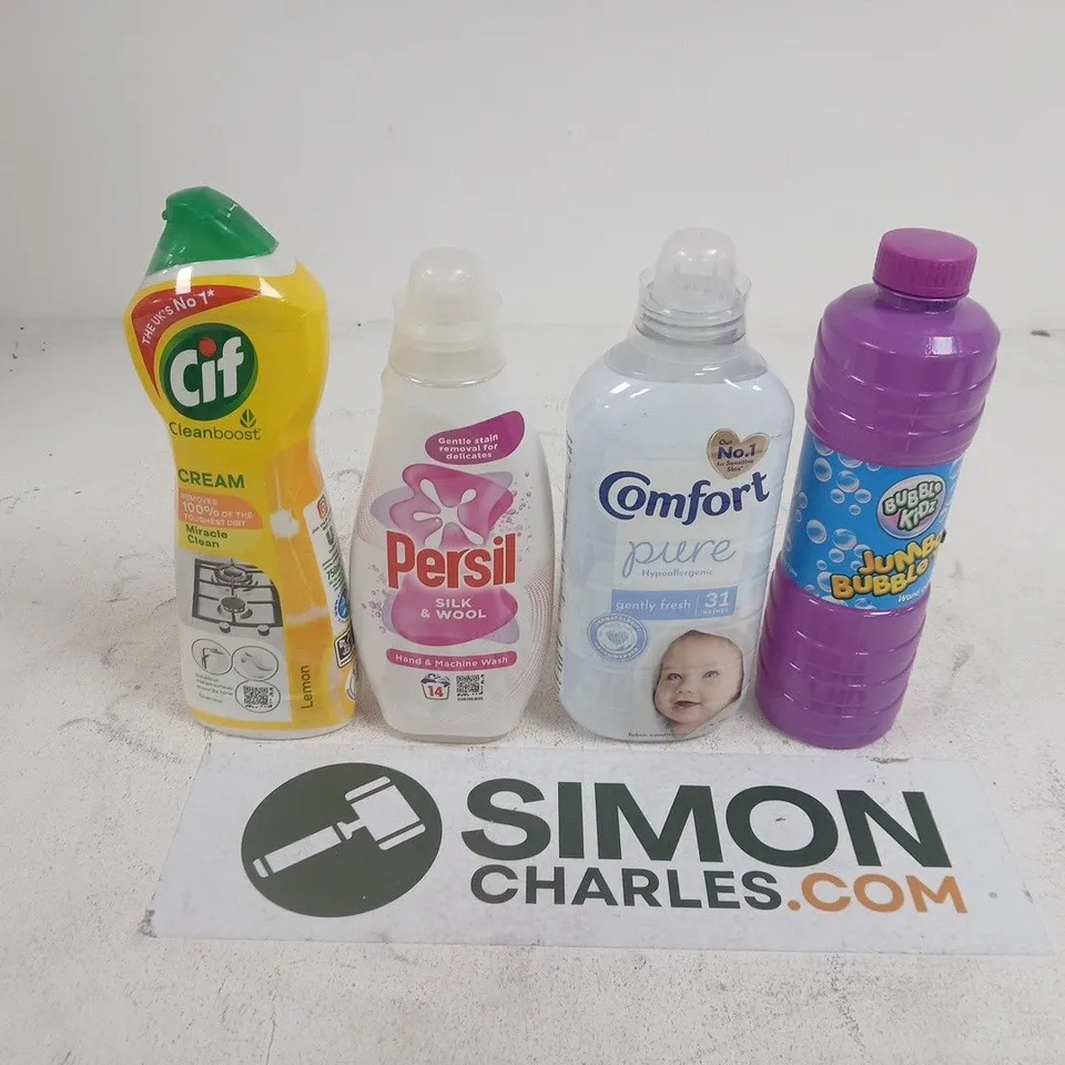APPROXIMATELY 15 ASSORTED HOUSEHOLD PRODUCTS TO INCLUDE : CIF CREAM, PERSIL SILK & WOOL, COMFORT PURE & BUBBLES