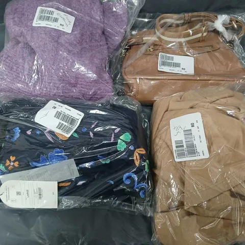 BOX OF APPROXIMATELY 12 ASSORTED CLOTHING ITEMS IN VARIOUS COLOURS , SIZES & STYLES