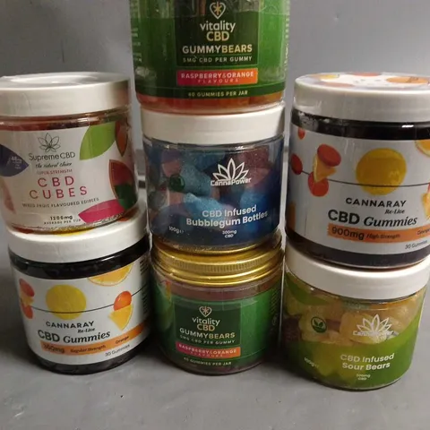 LOT OF 7 ASSORTED CBD INFUSED PACKS OF GUMMIES 