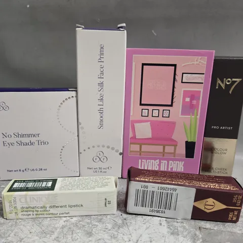 6 ASSORTED BEAUTY PRODUCTS TO INCLUDE FLF FACE PRIME, MADE BY MITCHELL LIVING IN PINK, NO7 LIP/CHEEK MULTI STICK, ETC 