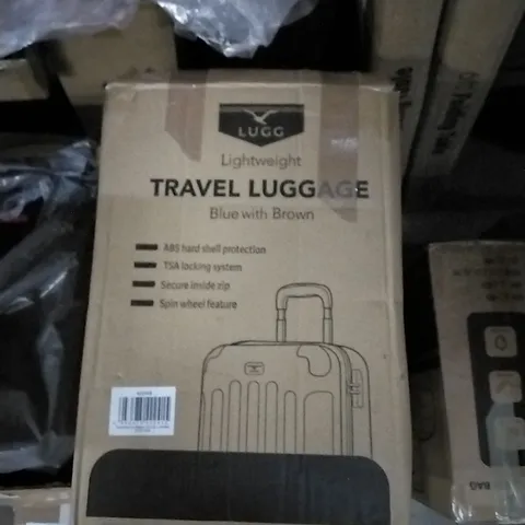 BOXED LUGG LIGHTWEIGHT TRAVEL LUGGAGE SUITCASE - BLUE & BROWN 