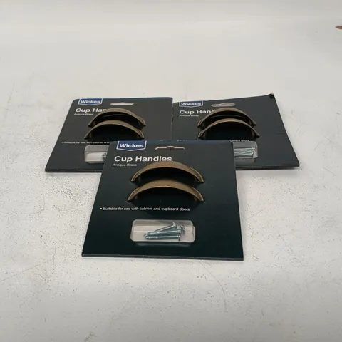 SET OF 3 WICKES CUP HANDLES ANTIQUE BRASS