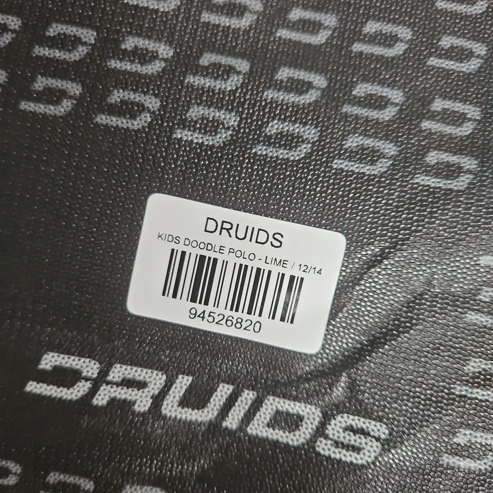 BAGGED DRUIDS KIDS DOODLE POLO SHIRT – LIME, SIZE 12/14
