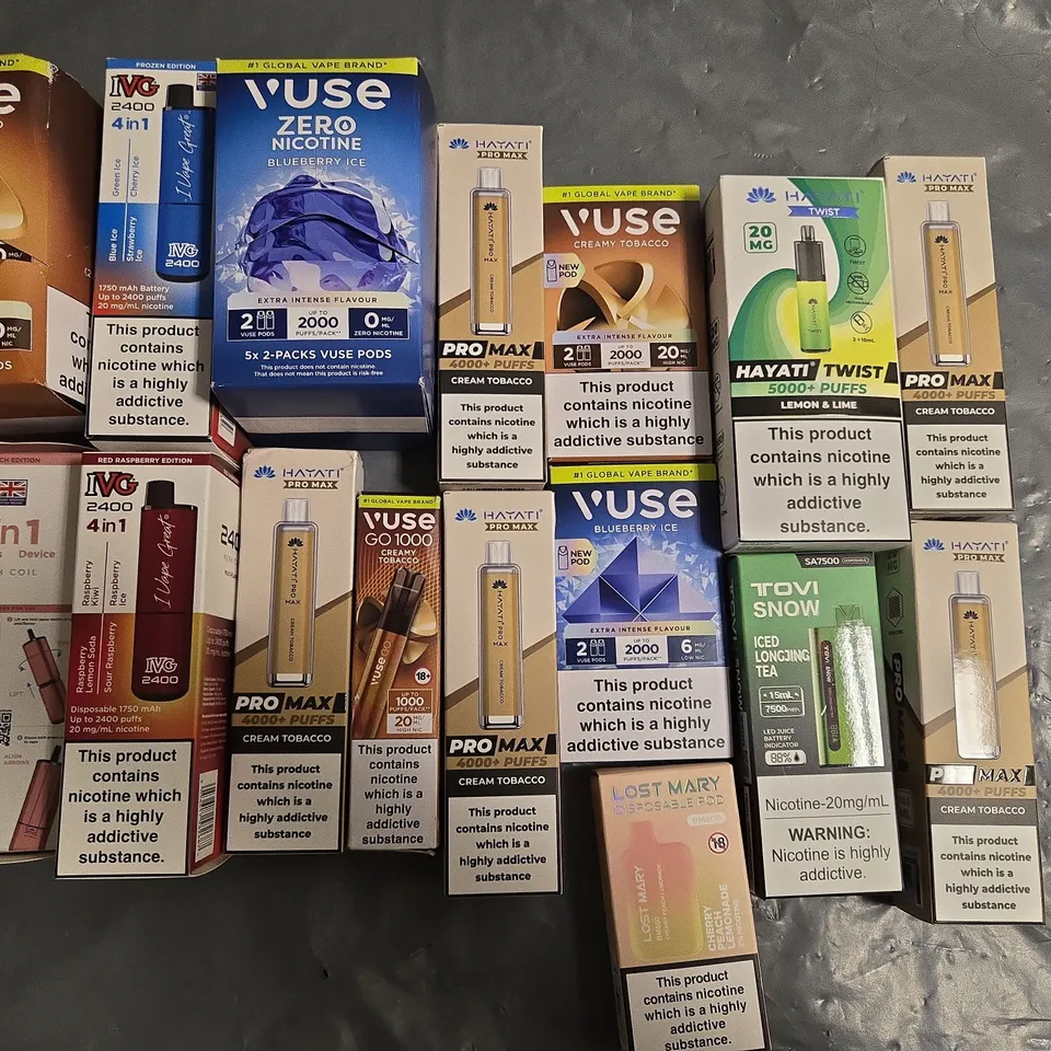 APPROXIMATELY 35 ASSORTED E-CIGARETTE PRODUCTS TO INCLUDE - HAYATI AND VUSE
