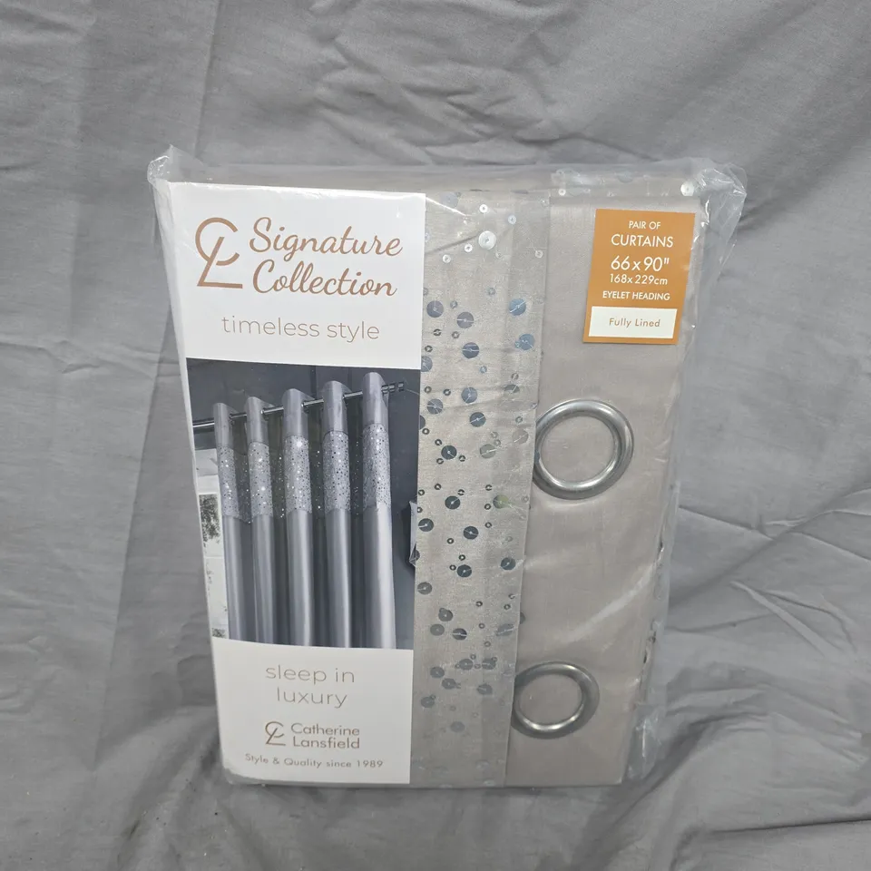 CATHERINE LANSFIELD SIGNATURE COLLECTION PAIR OF CURTAINS – 66X90 INCHES (168X229 CM), EYELET HEADING, FULLY LINED